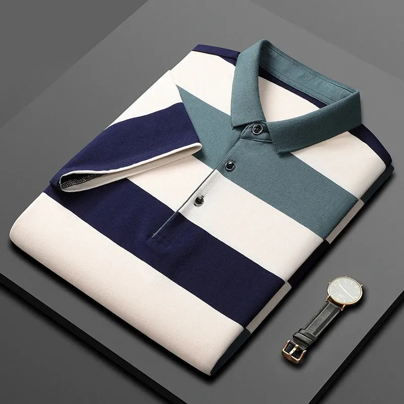 Высококлассная летняя брендовая полосатая мужская дизайнерская рубашка-поло с короткими рукавами, повседневная верхняя модная одежда 2023 240328