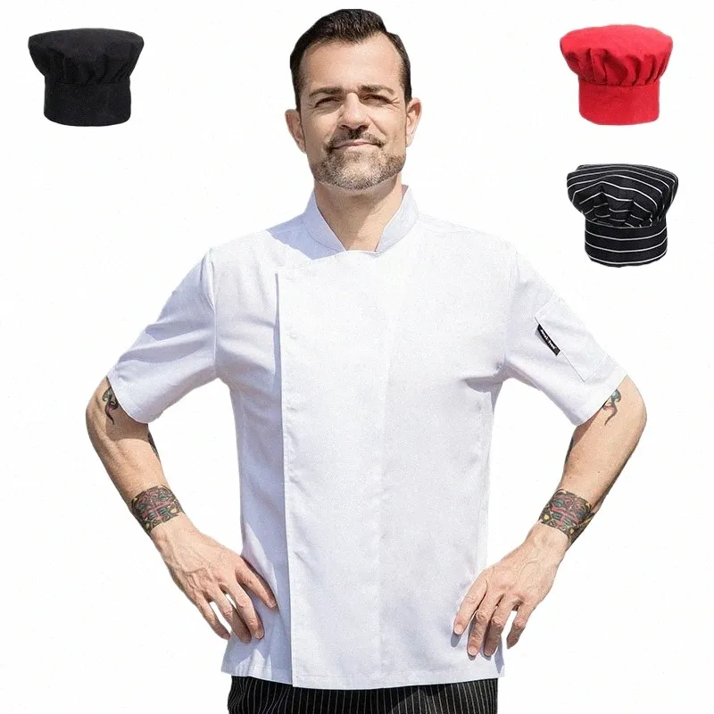 Uomini Chef Cappotto Manica Corta Cafe Bakery Cameriere Camicia Ristorazione Cucina Traspirante Cott Giacca Tuta Ristorante Hotel Uniforme b3Tr #