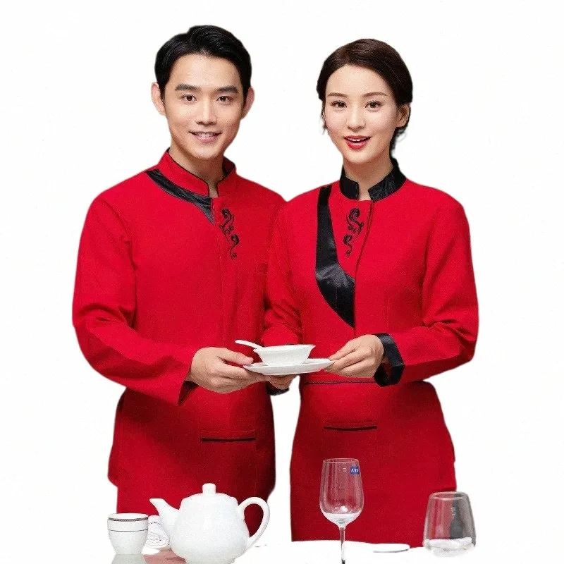 LG kollu garson tulumlar Çin restoranı sıcak pot dükkanı iş üniformaları sonbahar ve kış otel iş kıyafetleri şef ceket m2et#
