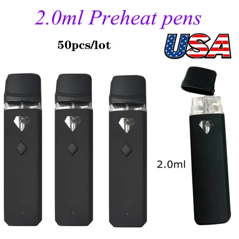 USA STOCK 2 ml Préchauffer le stylo vape Vaporisateurs jetables vides pour cigarettes électroniques Fenêtre de vue 2 grammes Pods Bobines en céramique Chariots à huile épais Batterie rechargeable 320 mah 4pcs Admission