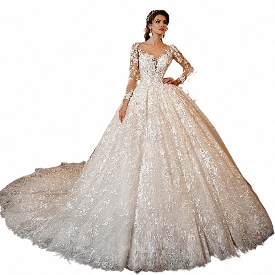 Ashley Carol Ball Gown Wedding Dr 2022 Lg manica in pizzo sposa Dres lusso in rilievo Appliques abito da sposa Abiti da sposa I2up #