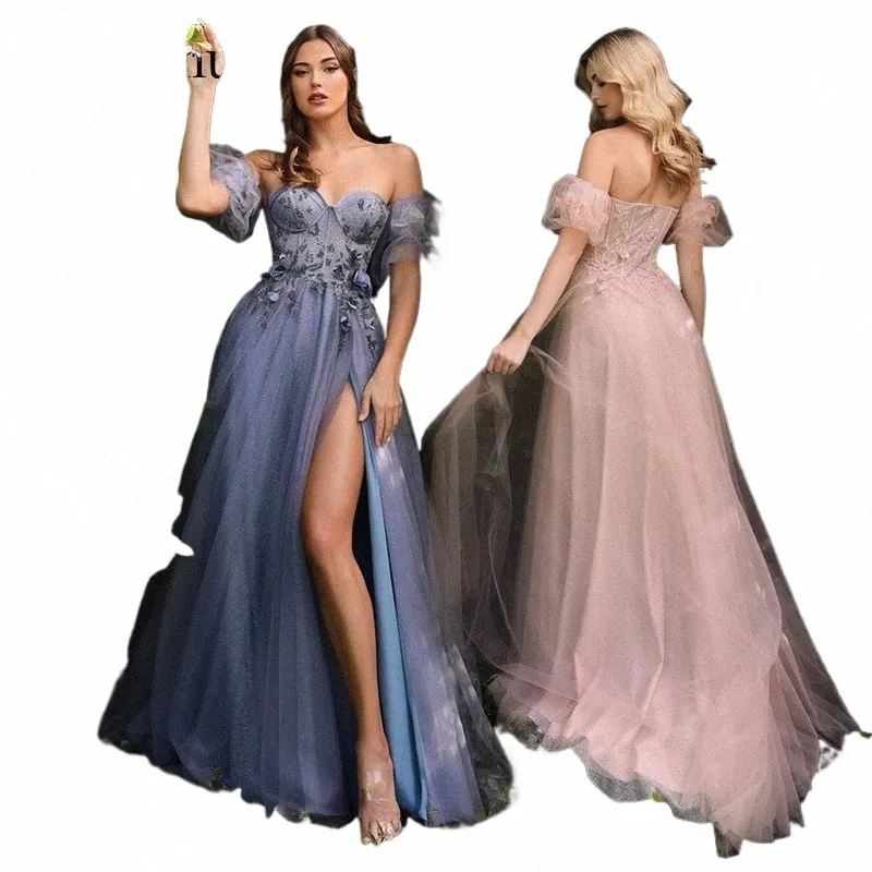 Sumnus bébé bleu rose une ligne chérie bal fête Dres fée 3D FR sexy haute fente robes de soirée Graduati Lg Dr y3kG #