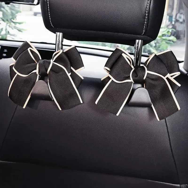 Hooks for Bags Car Clips with bow tie Seat Headrest Organizer Holder Auto Fastener Hangers Car Storage PU Leather