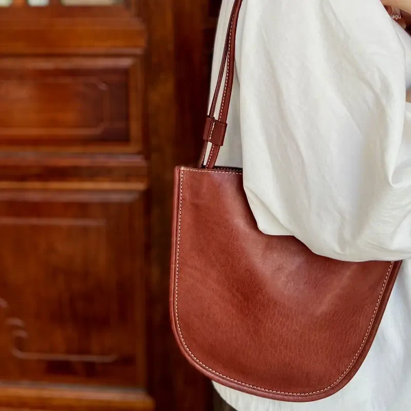 Sacs à bandoulière Vintage en fer à cheval en cuir pur fait à la main, sac à main pour femmes, mode décontracté tout-assorti pour femmes