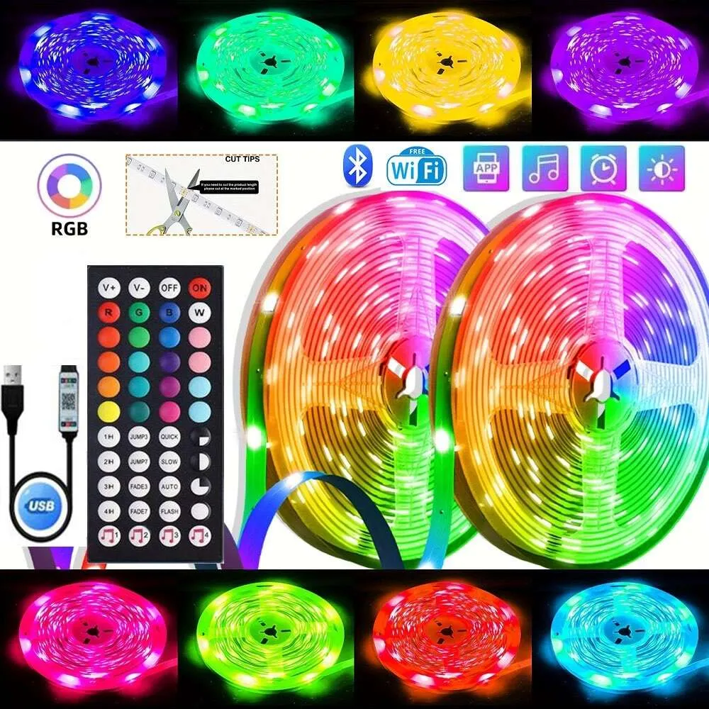 새로운 USB RGB 5050/2835 DC5V LED 스트립 라이트 44K 스마트 WiFi 컨트롤 룸 홈 파티 장식 리본 테이프에 대한 Brighess 조정