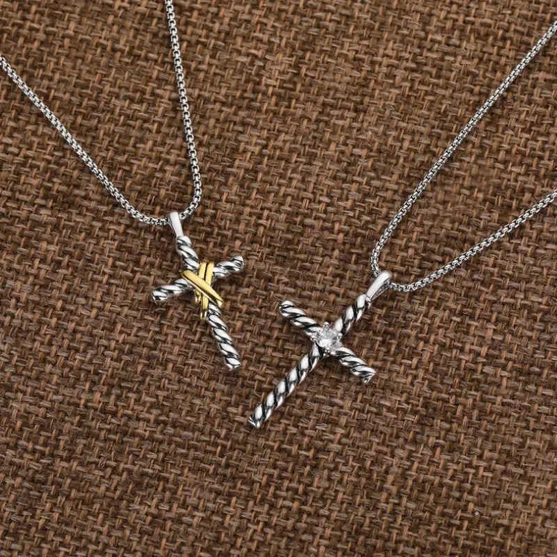 Naszyjniki łańcuch krzyżowy wisiorek 18k złoty naszyjnik długa klasyczna moda dziewczyna srebrna kobiety drobna biżuteria men211o
