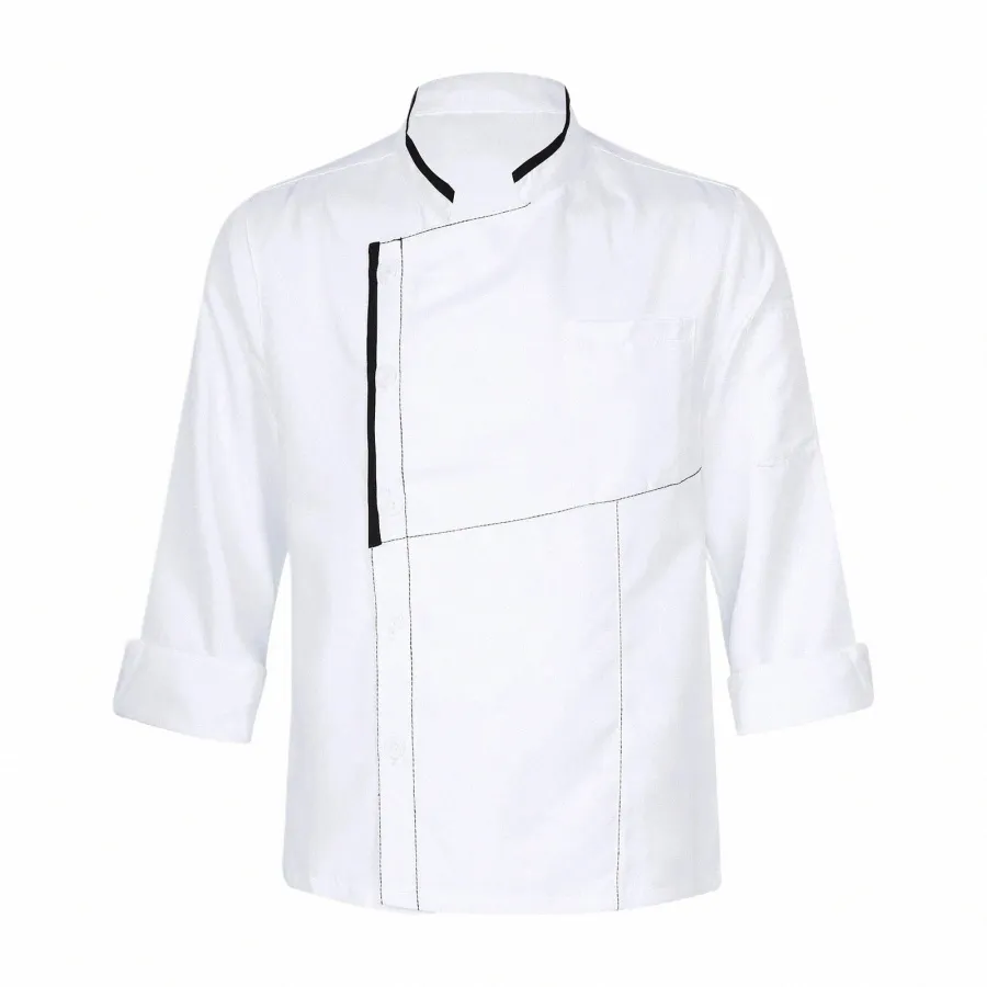 Unissex Stand Collar Chef Workwear Tops Cozinha Cook Shirt com bolsos para cozinhar Baking Homens Mulheres Food Service Waiter Costume W3jx #