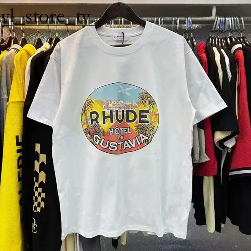 Дизайнерская футболка Rhude Мужская футболка Роскошный модный бренд Рубашка Rhude Поло Свободная дышащая одежда с графическим принтом Повседневные хлопковые рубашки Rhude Топы высокого качества 8214