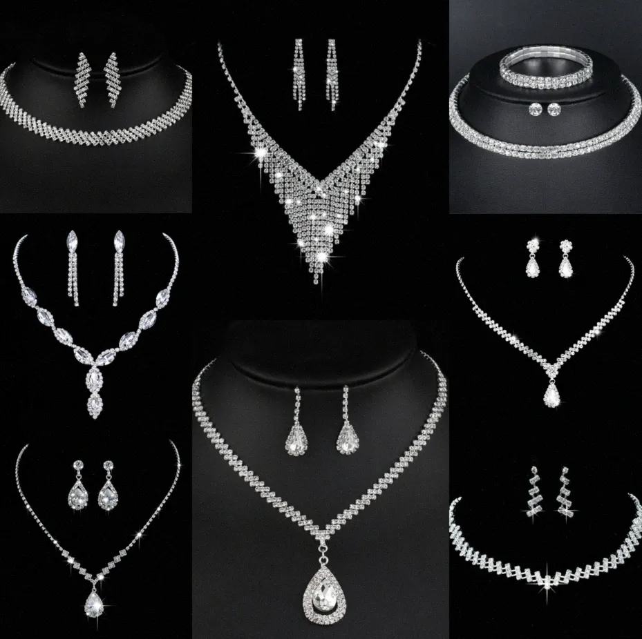 Värdefull laboratorium Diamond smycken Set Sterling Silver Wedding Halsband örhängen för kvinnor brudgagemang smycken gåva Q6UT#