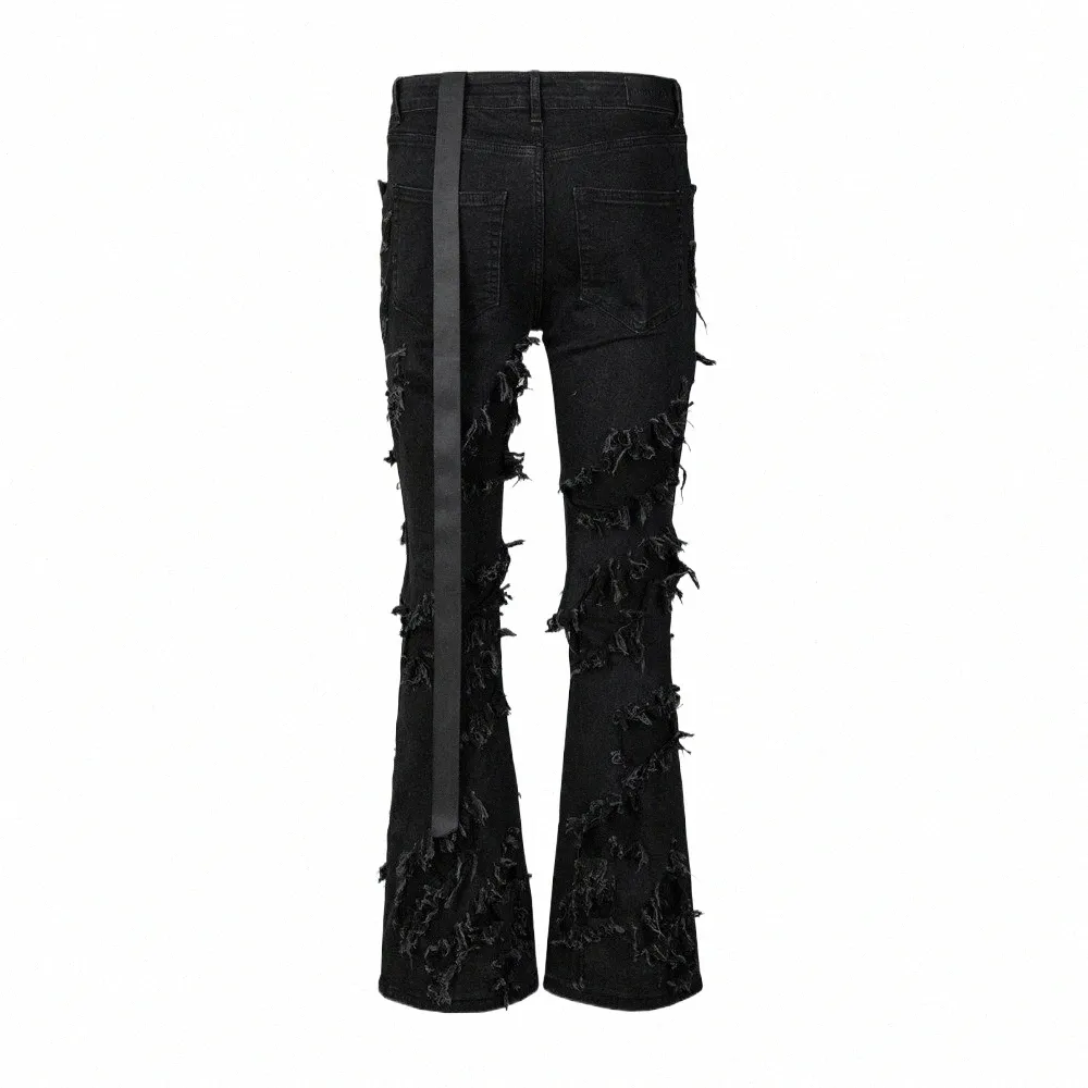 uomini Denim Jeans Cott Abbigliamento uomo gotico rivestito Autunno Slim Dritto Boot Cut Solid High Street Jeans neri Lg Pantaloni C2c5 #