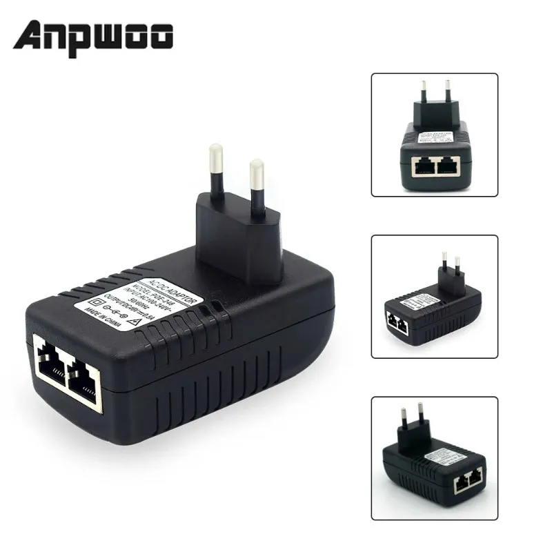 ANPWOO POE 인젝터 AC220V ~ DC12V 2A DC48V 0.5A 이더넷 인젝터 어댑터 EU/UK/US 옵션에 대한 POE 전원 공급 장치