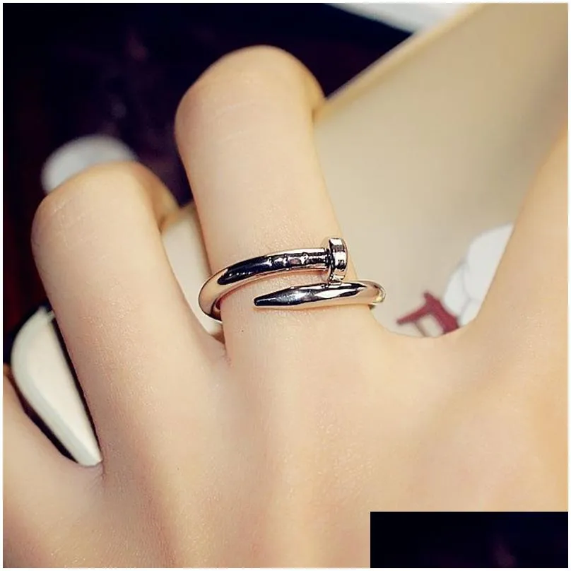 Band Rings Selling Plain Sier Gold Adjustable Ring Men Womens Glod Filled Fashion Nail Jewelry Wholesale Drop Delivery Dhktt