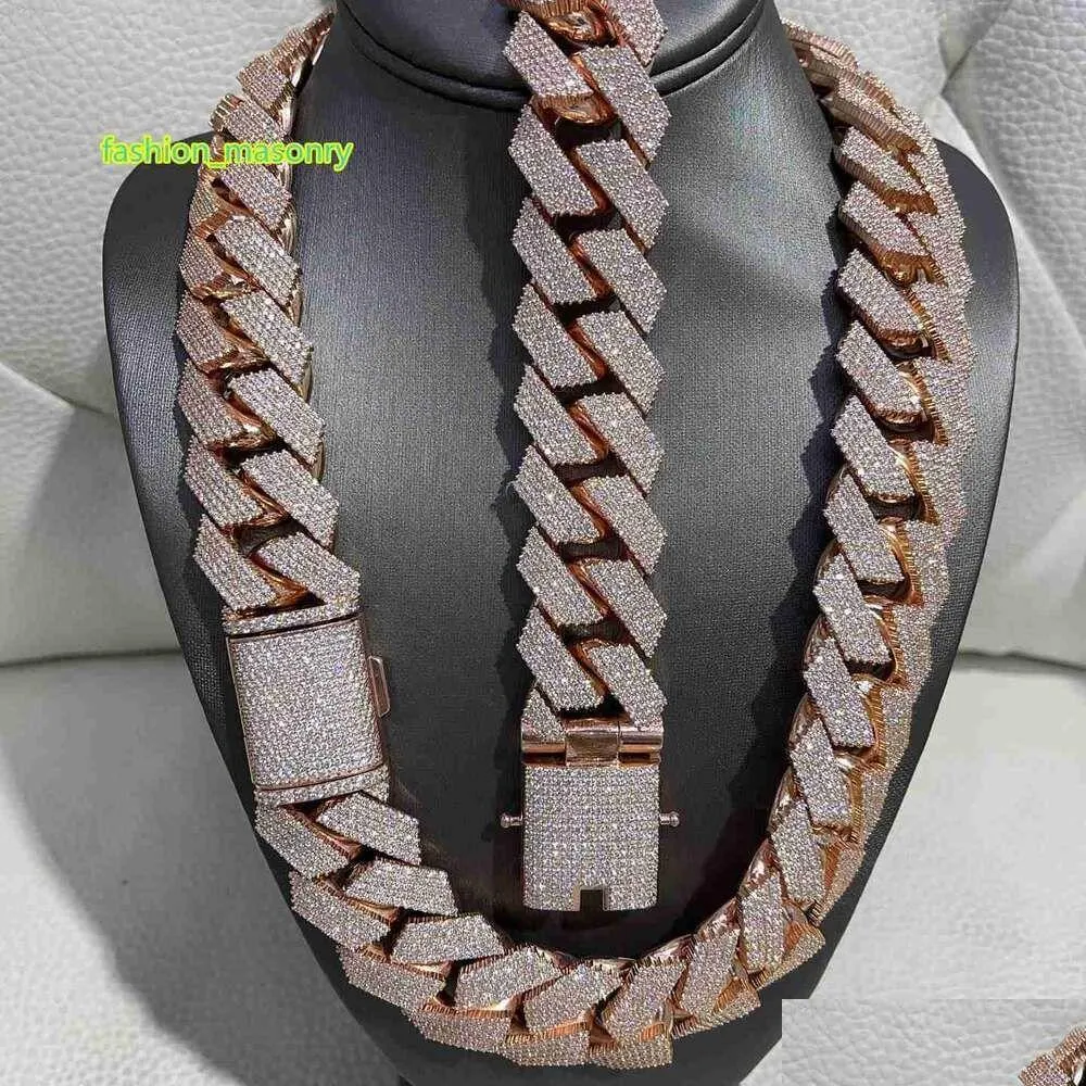 Ожерелья с подвесками в стиле хип-хоп, рэпер, кубинская цепочка, 925 Sier, ширина 25 мм, 4 ряда, Vvs, муассанит, ожерелье со звеньями Iced Out, доставка ювелирных изделий, Otz2K