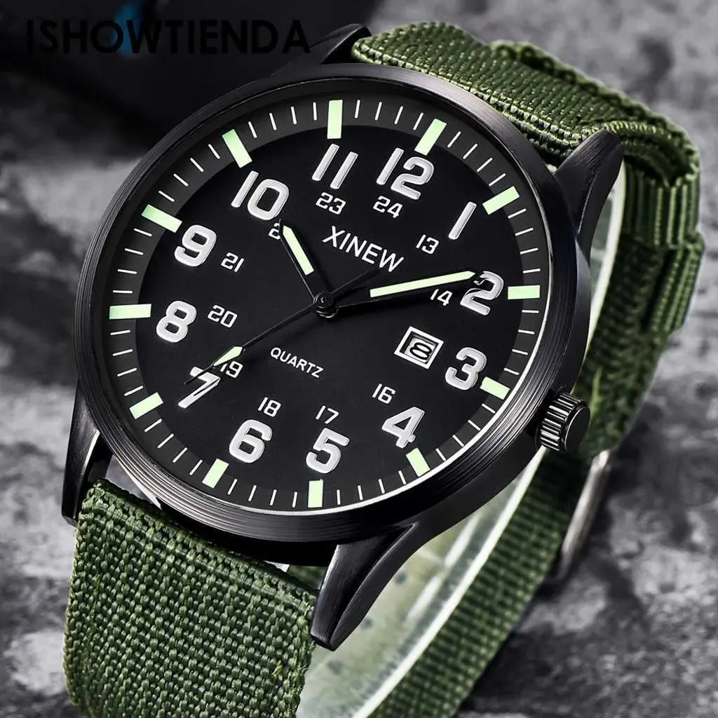 Montres-bracelets Cadran rond Bracelet en nylon Bande Hommes Garçon Militaire Armée Date Quartz Montre-Bracelet Cadeau Relogio Masculino Reloj Hombre 24329