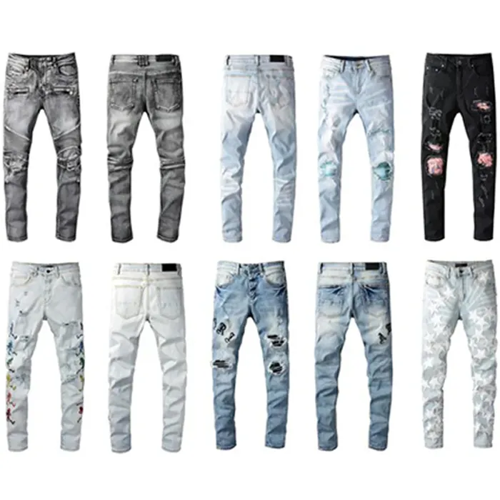 2024 S Designer Jeans verzweifelt Frankreich Mode Pierre Straight Herren Biker Hole Stretch Denim lässige Jean Männer Skinny Hosen Elastizität