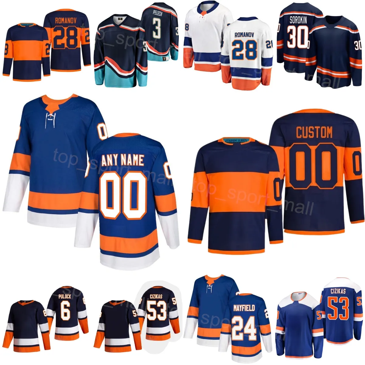 2425 Stadium Series Hockey 6 Ryan Pulock Jersey 24 Scott Mayfield 30 Ilya Sorokin 25 Sebastian Aho 28 Romanov 53 Casey Cizikas 3 Adam Pelech Stitched Man امرأة شباب