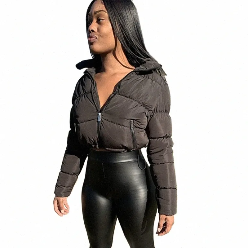 Zip-up recadrée Puffer manteaux matelassés femmes courtes Parkas hiver veste femme chaud épais vêtements d'extérieur chemise Parkas tenues noir bleu 28Wy #