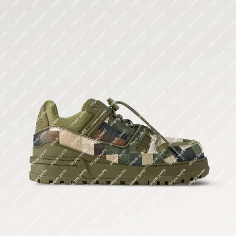 Explosion Herrens kvinnors tränare maxi sneaker 1acncz khaki grön kalv läder tekniska snören stoppare signatur överdimensionerad passform chunky gummi yttersula damoflage motiv