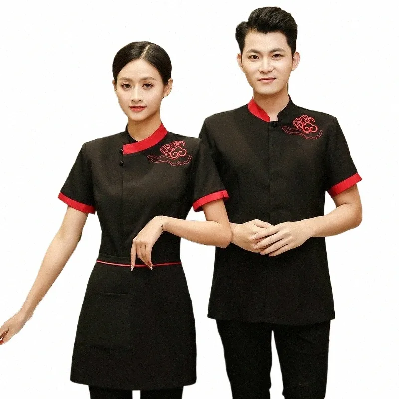 Hôtel serveur uniforme hommes et femmes à manches courtes uniformes de travail hôtel restaurant cuisine chef vêtements style chinois travail global o1QW #