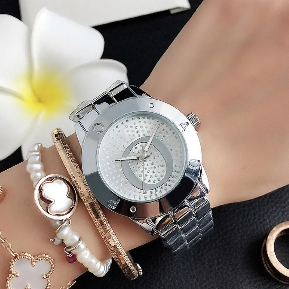 Модные брендовые часы для женщин и девушек с кристаллами и большими буквами, стильный металлический стальной ремешок, кварцевые наручные часы P73275l