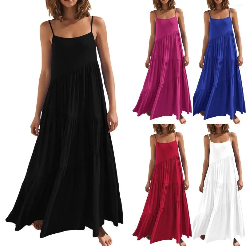 Feestjurken Zomer Vrouwen Casual losse maxi-jurk Sexy spaghetti Boho Strand Vrouwelijke mouwloos vest Lange vestidos