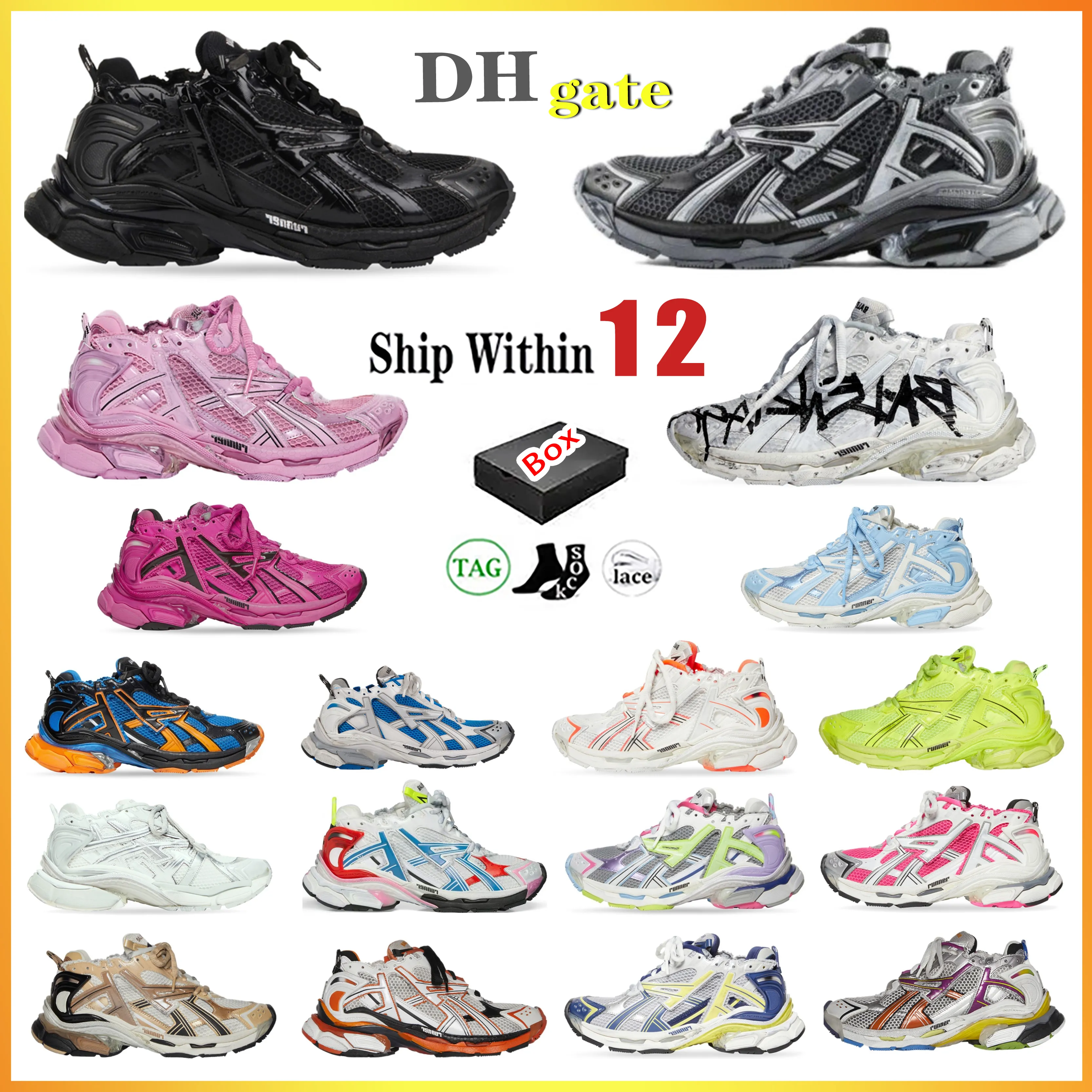 Runners 7.0 Männer Kleid Schuhe Graffiti Schwarz Fluo Grün Bury Leder Frei Grau Hell Lila Neon Gelb Weiß Marke Damen Herren Große Größe Turnschuhe Trainer