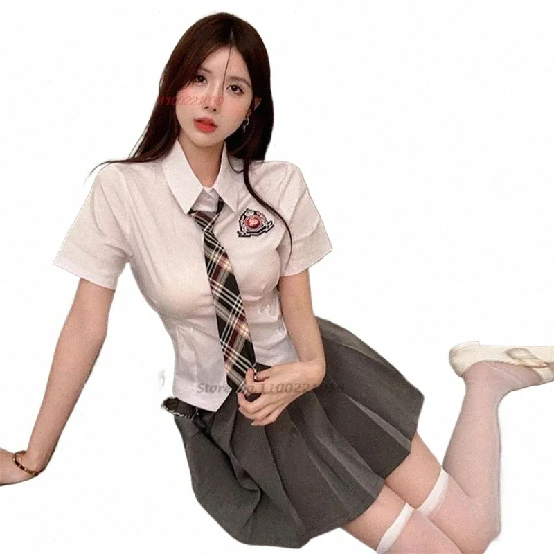 2024 japanese style short sleeved blouse+tie+skirt set jk uniform women korean chic sailor uniform shirt skirt school clothes m8Ru#