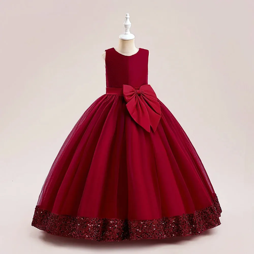 Red Christmas Dress For Girls Children Princess Costume Bow Sequin Kids Wedding Party Dresses Pageant Formal Evening Vestidos 240318