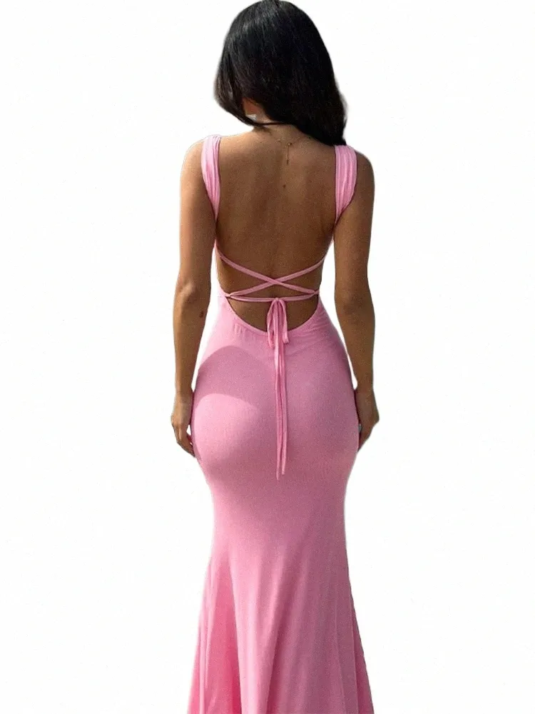 Elegant Pink Maxi Dress - Lace Up Back, Bodycon Fit, Sexy Slim Straps,  Perfect for Party, Birthday & Evening Events from Dhgate Urban Sexy Dresses  - price 5.03