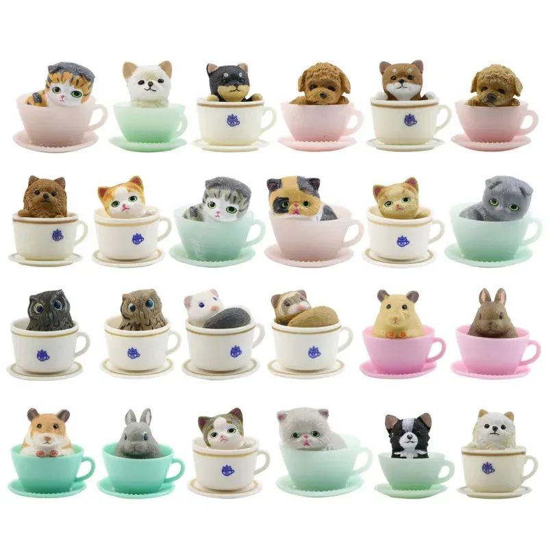 8 PCS THECUP DOG CATS Figuur Mini Dieren Decoratie Miniatuur Hare Figurine Resin Crafts Home Garden Ornament Diy Accessoires 240401