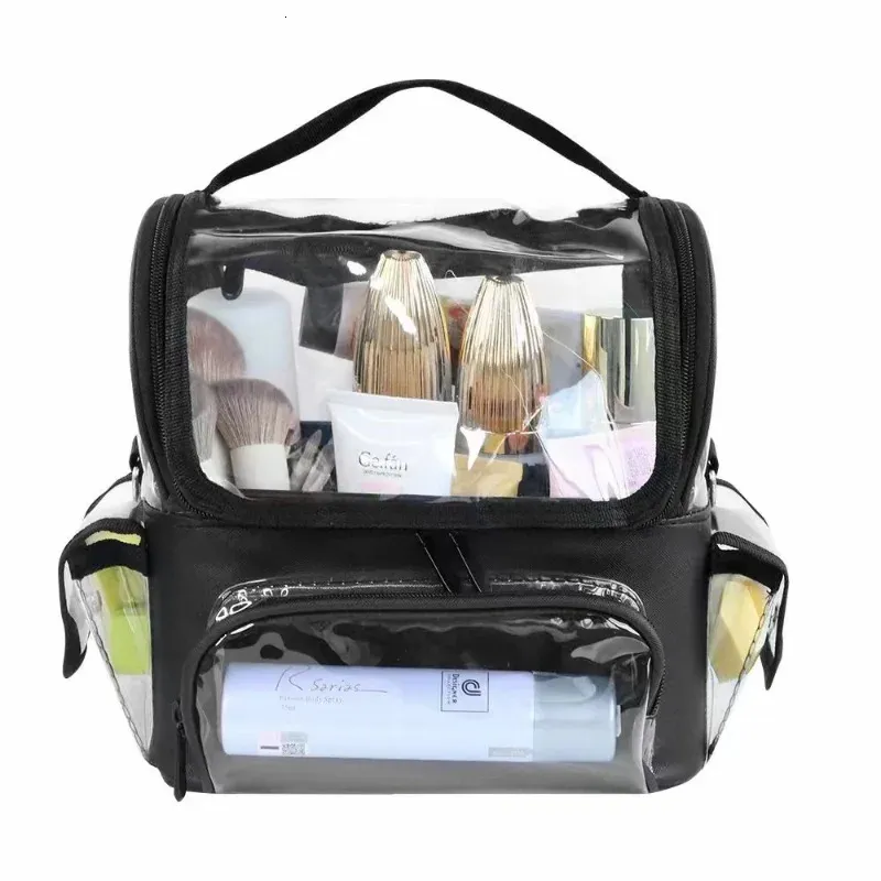 PVC Womens Bags Salon Makeup Tool Ryggsäck Frisör Förvaring Transparent Waterproof Travel Burber Tillbehör Toalettetyg ​​240328