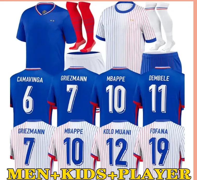 24 25ホームジャージーMbappe Giroud Muani Soccer Jerseys Dembele Coman Saliba Kante Maillot de Equipe Maillots Griezmann Kid