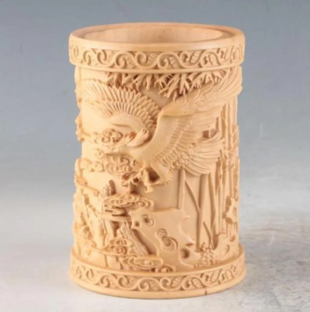 Chinese Bamboo Hand Carved Eagle Brush Pot hh3 580123452643124