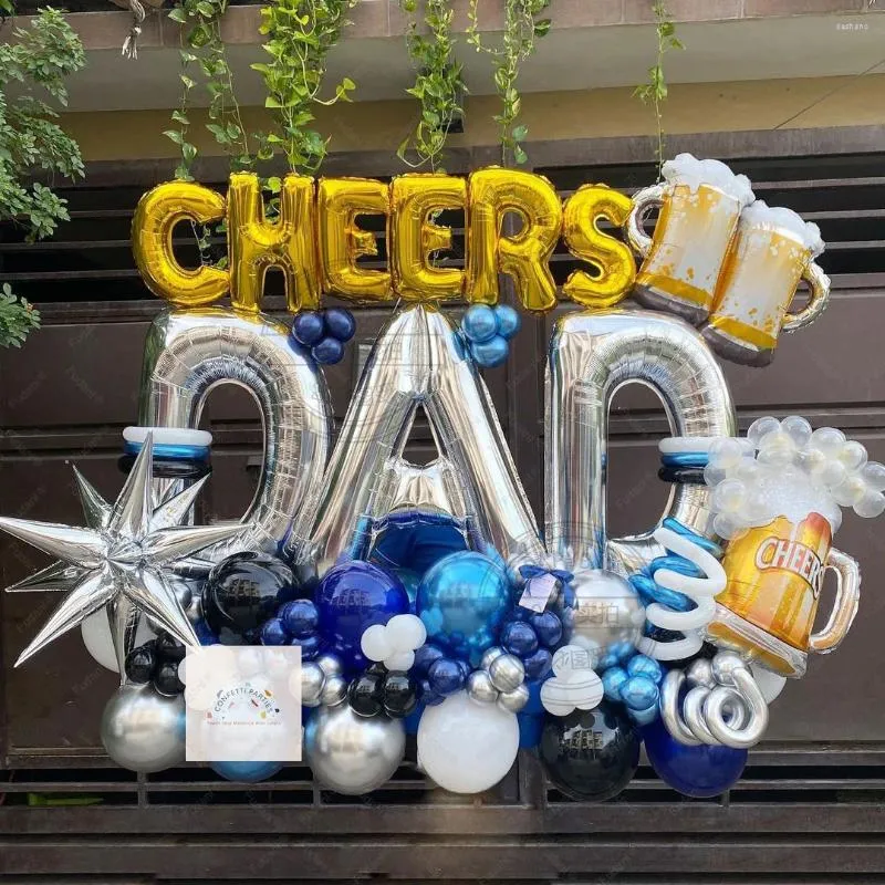 Party Decoration 82pcs 16/32inch CHEERS DAD Aluminium Foil Balloons For Happy Fathers Day Blue White Latex Garland Arch Kit Air Globos