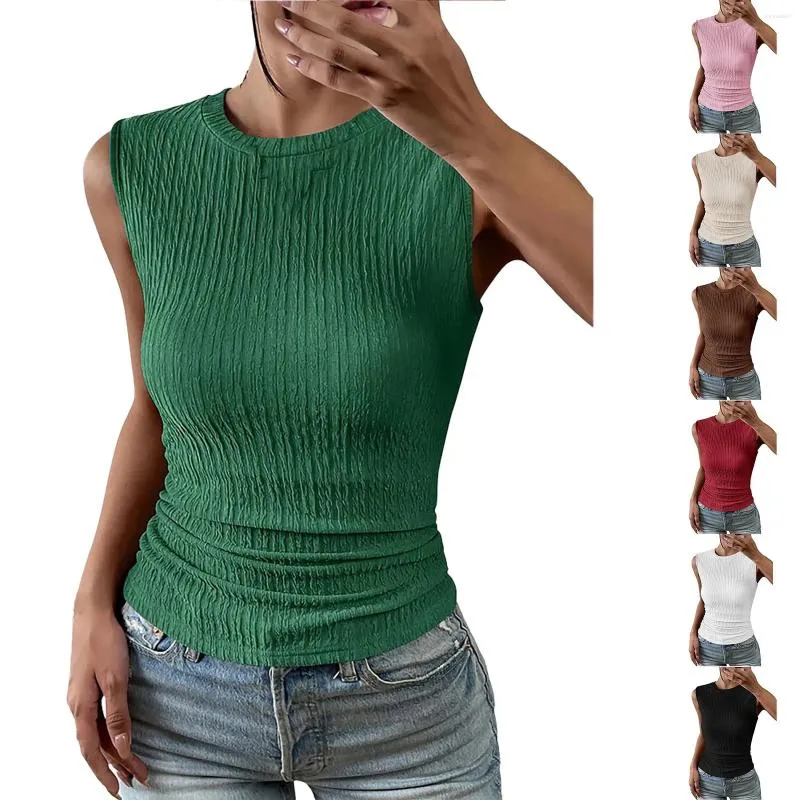 Kvinnors blusar Solid Color Turtleneck ärmlös Slim Tank Top Summer Casual Ribbed Knit Shirts Band Women Back