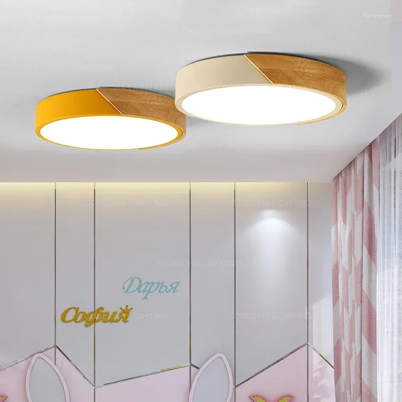 Ceiling Lights Round Wood Dimmable LED Modern Luminaire Kitchen Fixtures For Bedroom Living Room Hallway Light