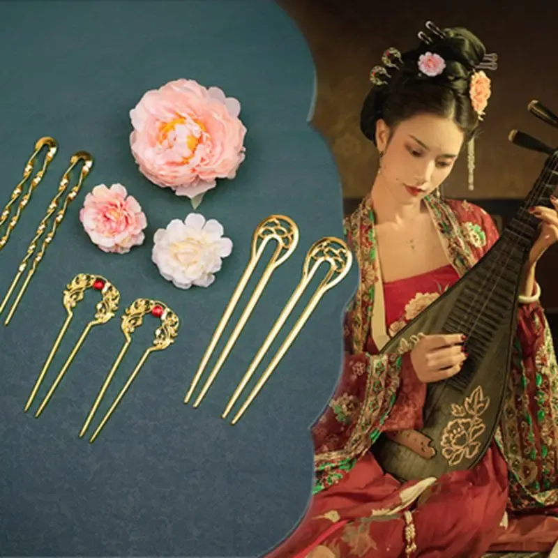 Définit les bijoux de cheveux chinois Hanfu Set Ming Dynasty Flower Flower Hair Hair Clips Heart for Women