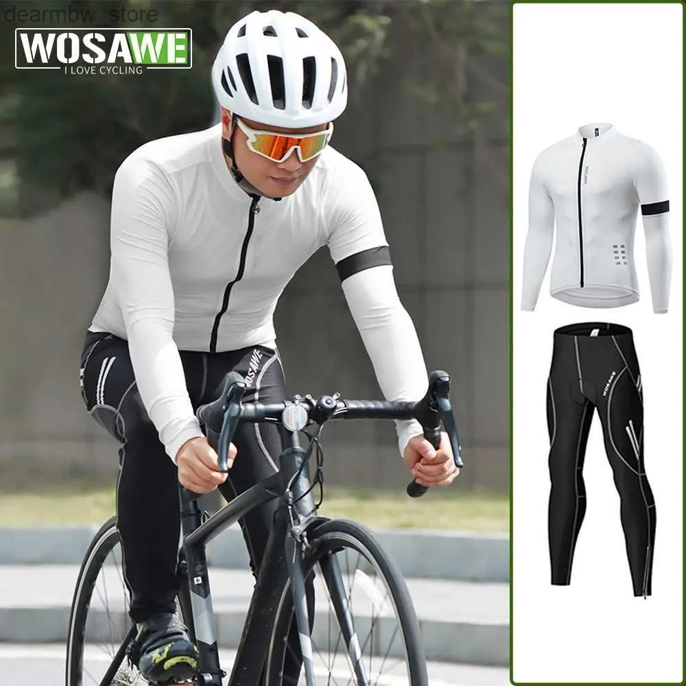 Chaquetas de ciclismo WOSAWE Ciclismo Jersey Conjunto para hombre Ciclismo transpirable reflectante Tops de manga larga de secado rápido Camiseta de bicicleta MTB Bike 5D Pantalones acolchados 24329