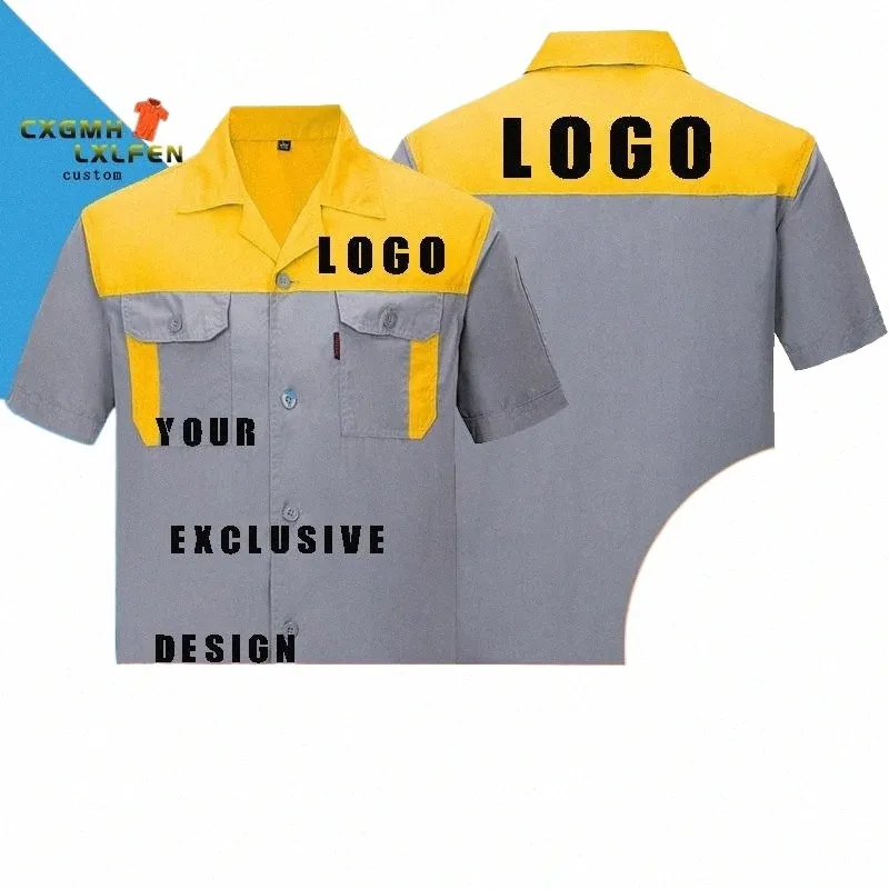 diy LOGO spring and autumn short-sleeved overalls men's labor insurance suits workshop maintenance tooling tops a1IU#