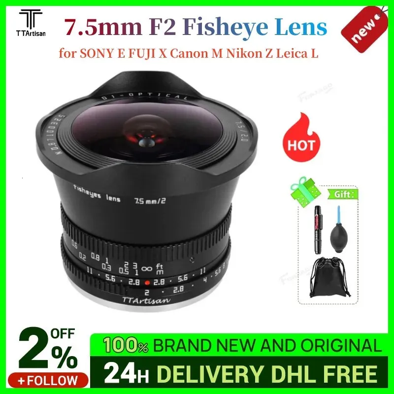 TTartisan 75mm F2 APSC E Fuji X M Z Leica L M43 Kamera Lensi için Geniş Açılı Fisheye Lens 240327
