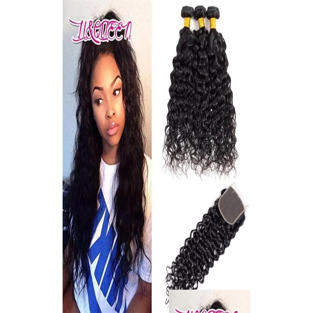 Human Hair Wefts With Closure 9A Peruvian Water Wave 3 Bundles Wet And Wavy 4X4 Wavy269G1269401 Drop Delivery Products Extensions Otmno