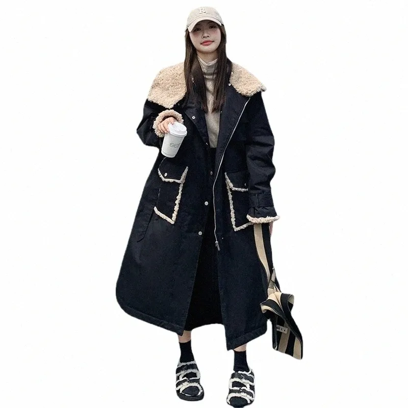 2023 Vinterkvinnor ner Cott Coat LG förtjockad varm lammkrage Casual Loose Windproof Coat Fi Women Snow Wear Overcoat D6NA#