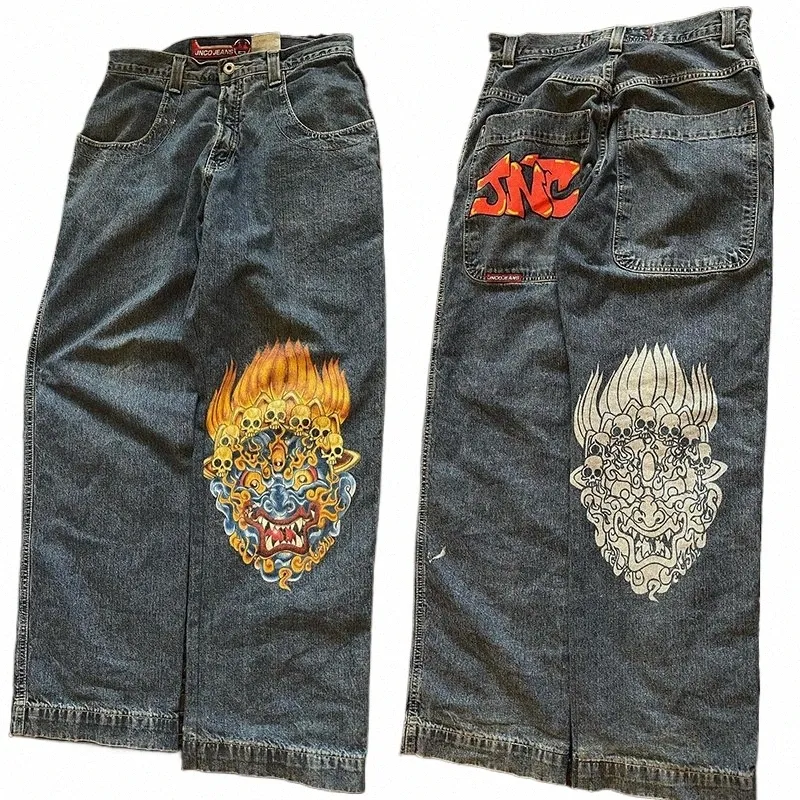 Jnco Baggy Jeans Y2K Harajuku Hip Hop Goth modèle vintage jeans de haute qualité streetwear hommes femmes Casual Casual jeans à jambes larges f5Xa #