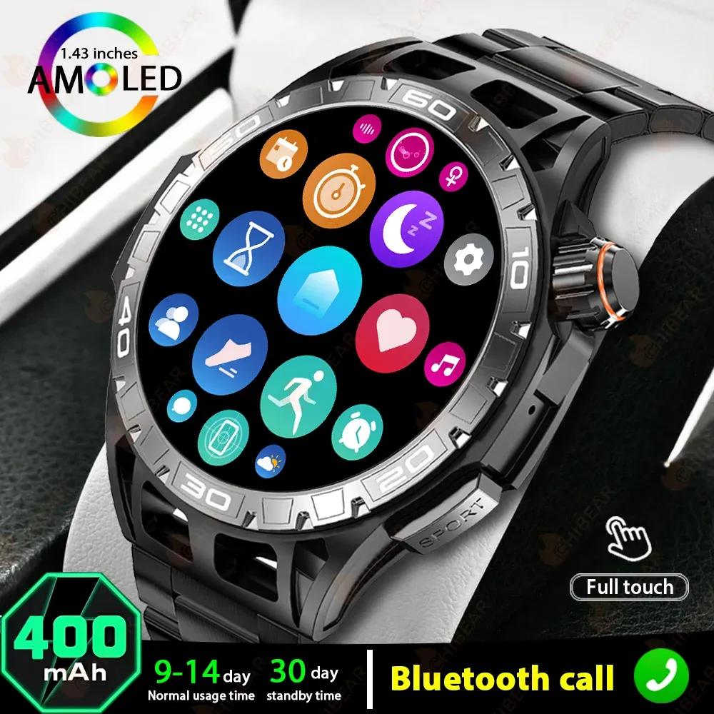 Outdoor Sports Smart Watch Men 1.43-inch AMOLED Ultra Large Screen 100+Sports Modes IP68 Waterproof Bluctooth Call Smart Watch