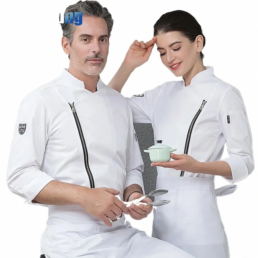 unisexe noir chef uniforme lg manches cuisine cuisine veste service de restauration hôtel café boulangerie salon de coiffure serveur chemise de travail 21tl #