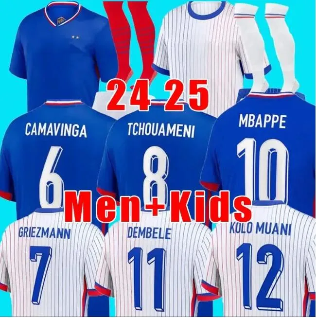 Maillots de Futebol Futebol Jerseys Francês Benzema MBAPPE GRIEZMANN POGBA 24 25 Francia Homens Crianças KIMPEMBE FEKIR Maillot Mulheres Camisa Hommes Kante Jerseys