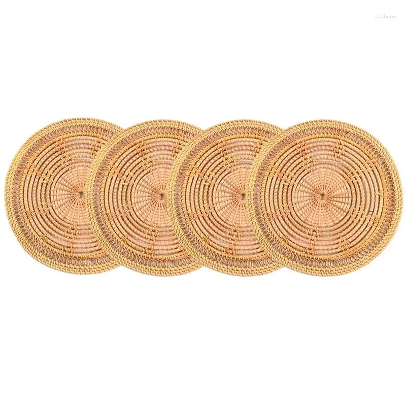 Table Mats 4 Pcs Handmade Rattan Placemat Round Decoration Wicker For Dining Wedding Party BBQ Etc