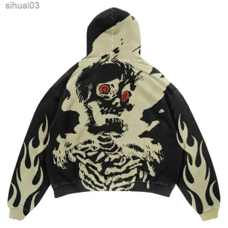 Mens Hoodies Sweatshirts Sokak Giyim Harajuku Hiphop Büyük boyutlu baskılı kapüşon y2k Şık Gotik Punk Stil Retro Rahat Moda Erkek ve Kadın Çekme240