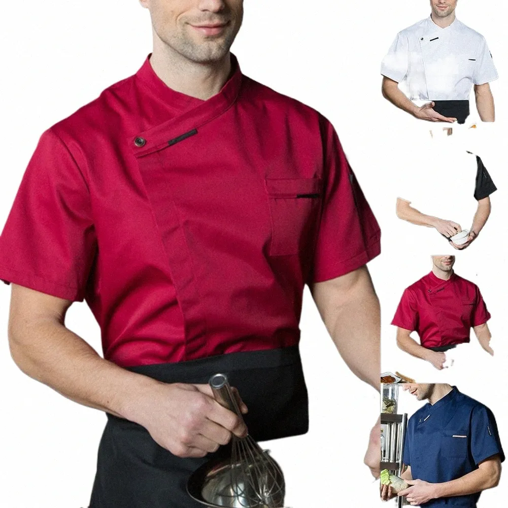 Hotel Küche Chef Jacke Restaurant Atmungsaktive Koch Uniform Catering Dünne Kurzarm Bäckerei Doppel-brust Männer Kellner Overalls n7Qc #