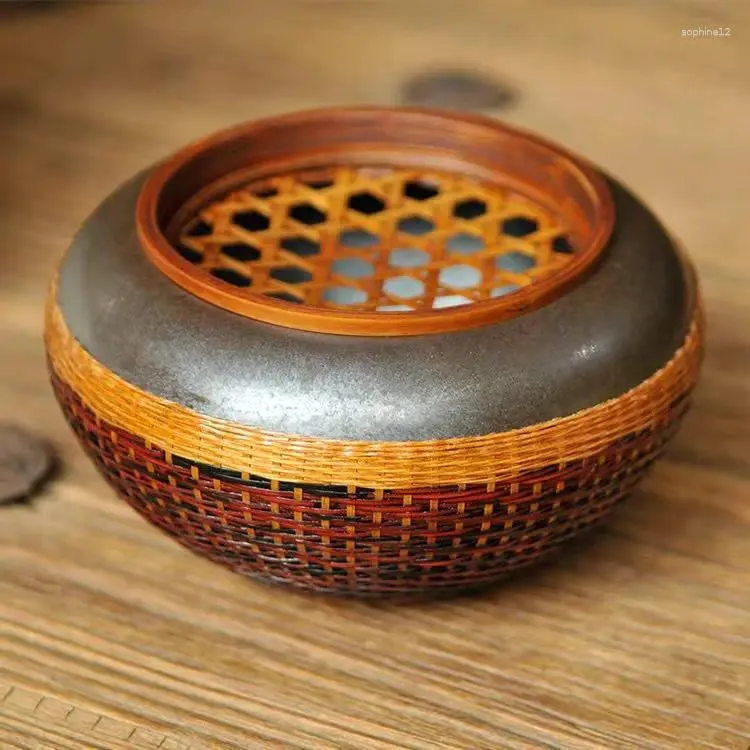 Teaware Sets Bamboo Woven Tea Basin Jianshui Cylinder Zen Ceremony Utensil Accessories Teapot Bearing